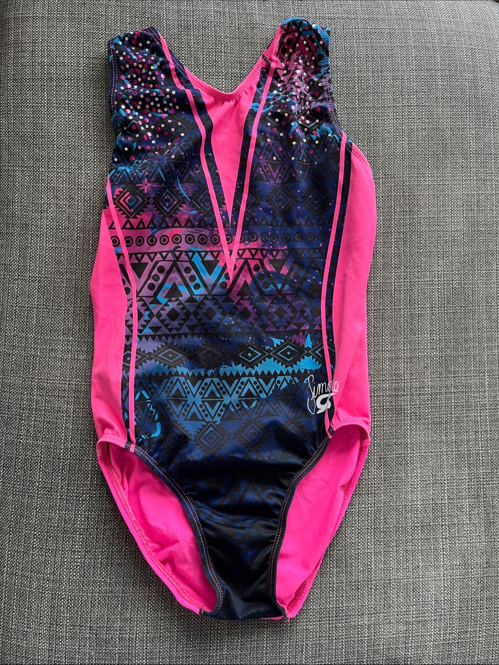 Simone Biles GK leotard Pink & Blue Geo Print